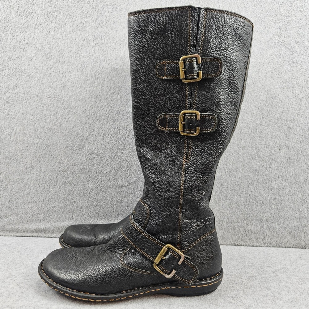 B.O.C. Tall Moto Boots Women 8 Black Leather Buckle Straps C13603 CIG12 Goth 80